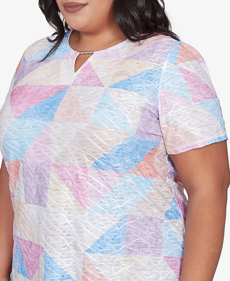 Alfred Dunner Plus Geometric Patchwork Crew Neck Top