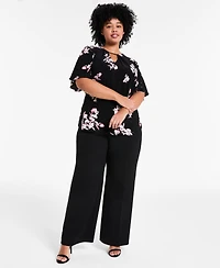 Anne Klein Plus Pleat-Neck Short-Bell-Sleeve Blouse