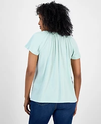 Style & Co Women's Flutter-Sleeve Gathered-Neck Top, Exclusively at Macy's