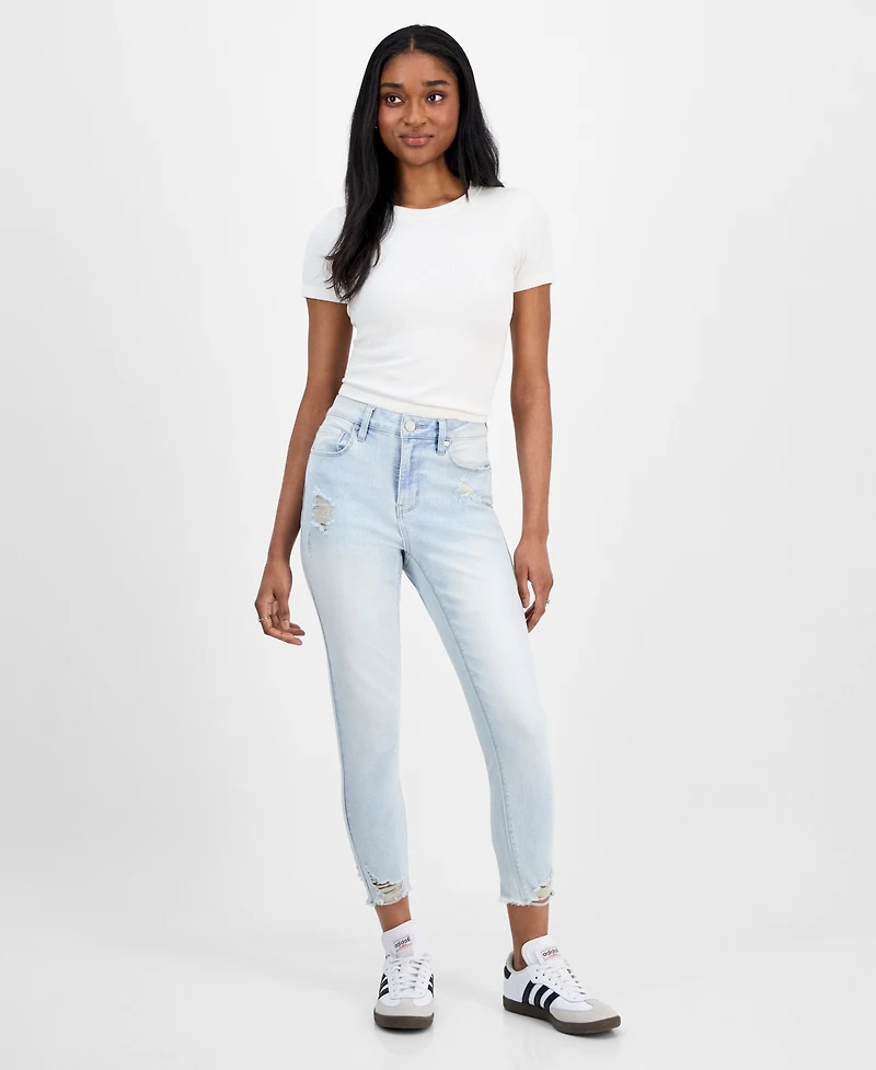 Indigo Rein Juniors' Curvy Cropped Mid-Rise Jeans