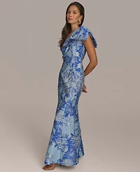 Donna Karan New York Women's Jacquard Bow-Trim One-Shoulder Gown