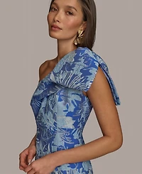 Donna Karan New York Women's Jacquard Bow-Trim One-Shoulder Gown