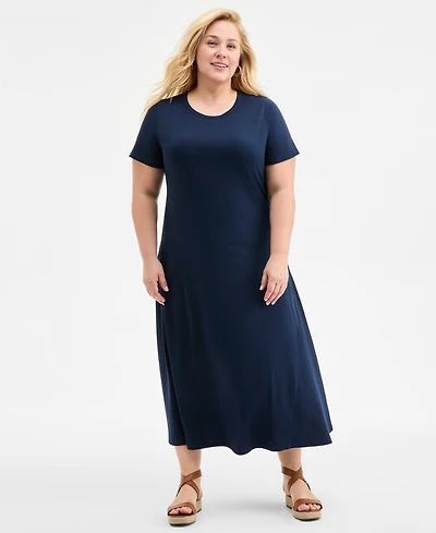 Style & Co Plus Solid Short-Sleeve Maxi Dress, Exclusively at Macy's