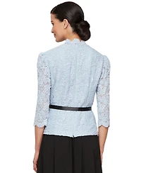 Alex Evenings Women's Lace Belted 3/4-Sleeve Blouse