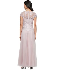 Alex Evenings Women's Embroidered-Chiffon Tulle-Skirt Gown