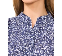 CeCe Women's Printed Open-Collar Elbow-Sleeve Top