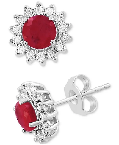 Effy Sapphire (1-1/6 ct. t.w.) & Diamond (1/6 Halo Stud Earrings 14k White Gold or Two Tone (Also available Tanzanite, Ruby, Em