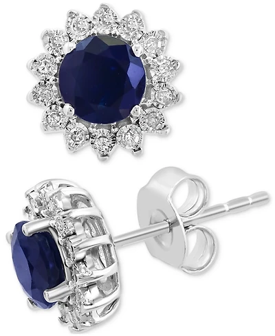 Effy Sapphire (1-1/6 ct. t.w.) & Diamond (1/6 Halo Stud Earrings 14k White Gold or Two Tone (Also available Tanzanite, Ruby, Em