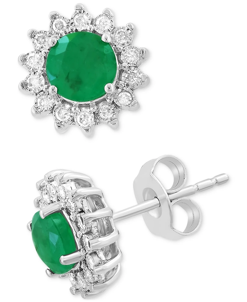 Effy Sapphire (1-1/6 ct. t.w.) & Diamond (1/6 Halo Stud Earrings 14k White Gold or Two Tone (Also available Tanzanite, Ruby, Em