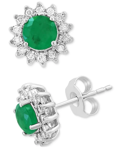 Effy Sapphire (1-1/6 ct. t.w.) & Diamond (1/6 Halo Stud Earrings 14k White Gold or Two Tone (Also available Tanzanite, Ruby, Em