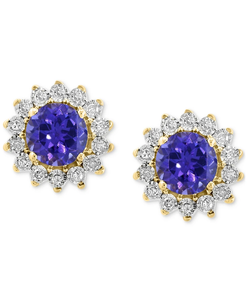 Effy Sapphire (1-1/6 ct. t.w.) & Diamond (1/6 Halo Stud Earrings 14k White Gold or Two Tone (Also available Tanzanite, Ruby, Em