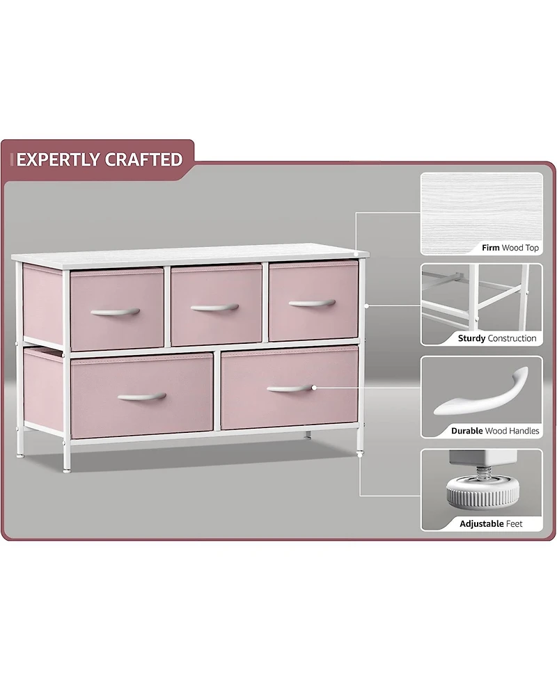 Sorbus 5 Drawers Dresser- Storage Unit with Steel Frame, Wood Top, Fabric Bins - for Bedroom, Closet, Office and more