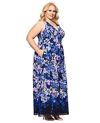 Betsy & Adam Plus Floral-Print Sleeveless Jumpsuit