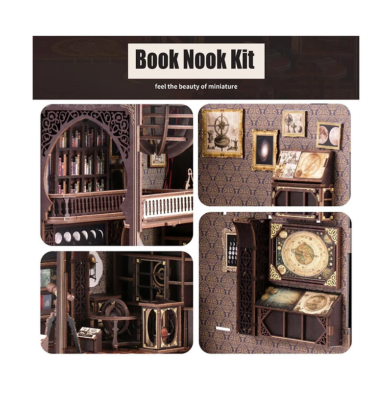 Hansilk Diy Book Nook Kit Diy Miniature House Kit Dollhouse Booknook Tiny House Decor 3D Wooden Puzzle Bookshelf Decor, Gifts (Museum of Astronomy