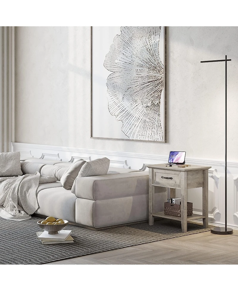 gaomon Stylish Nightstand, Bedside Table, Side Table, End Table with Drawer and Open Shelves for Living Room and Bedroom, Gray