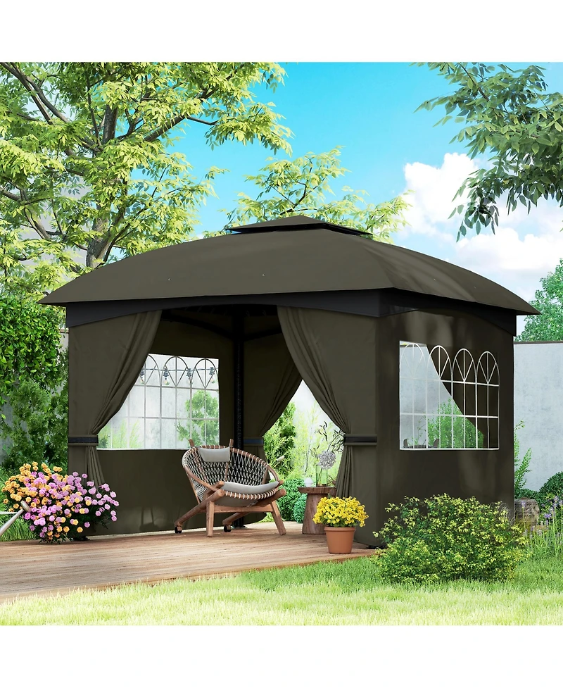 Outsunny 11' x 11' Outdoor Gazebo with Curtains, Church Windows,