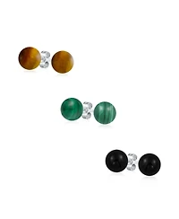 Bling Jewelry Set of 3 Sterling Silver Stud Earrings with Natural Balls 6MM