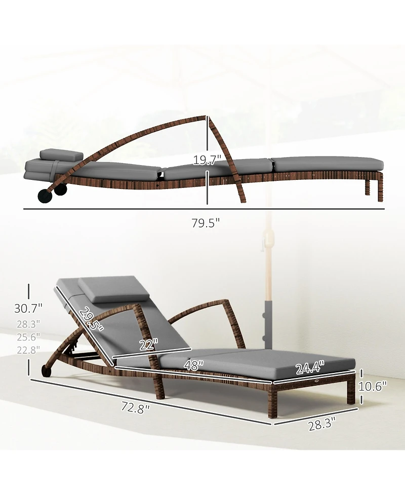 Outsunny Wicker Outdoor Chaise Lounge Chair Set, 5 Adjustable Back,