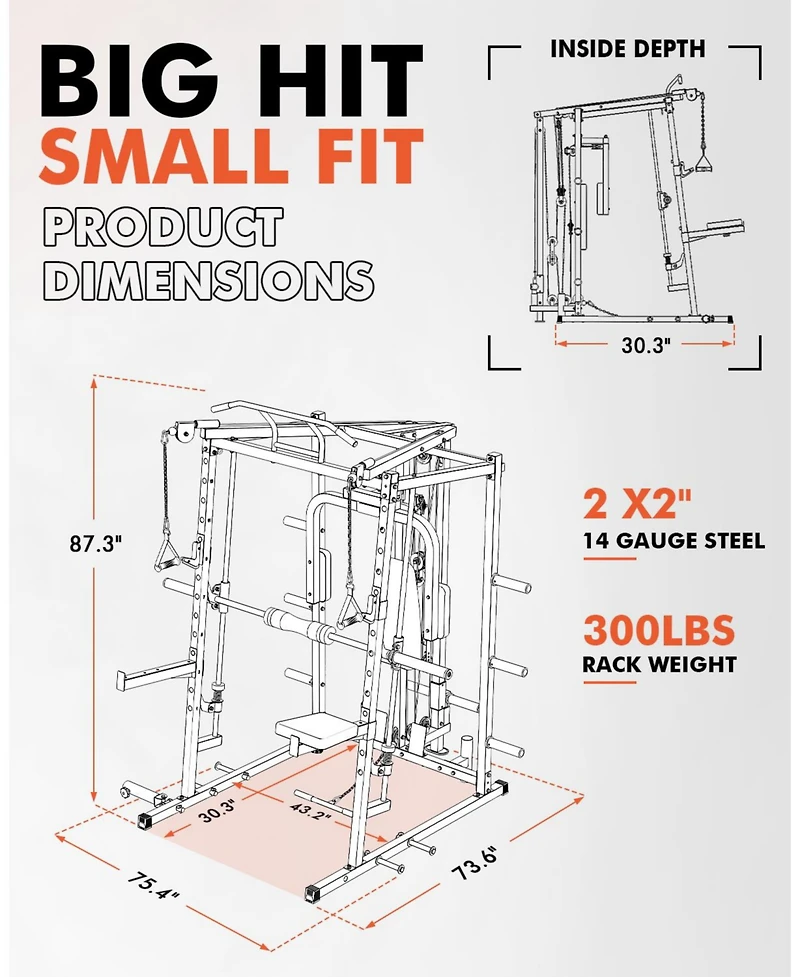 Mikolo Smith Machine with Pec Dec, 2000LBS Squat Rack Chest Fly Machine with Cable System, Workout Weight Cage with Weight Bench, 230LBS Plates, Spott
