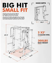 Mikolo Smith Machine with Pec Dec, 2000LBS Squat Rack Chest Fly Machine with Cable System, Workout Weight Cage with Weight Bench, 230LBS Plates, Spott
