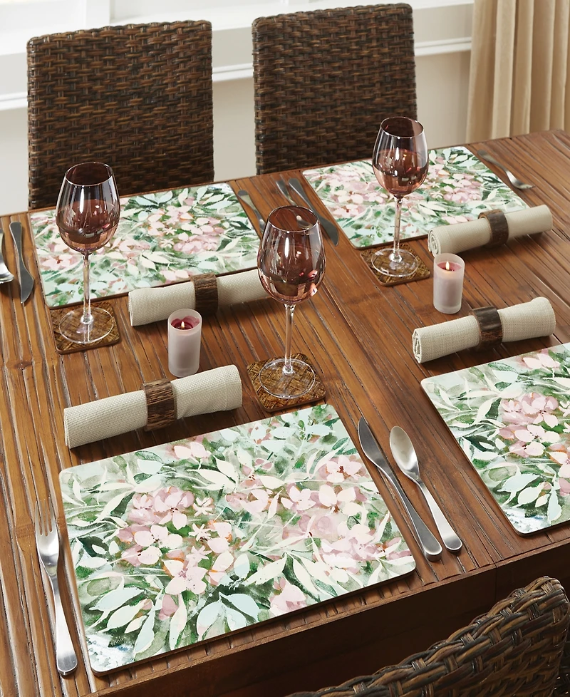 CounterArt Blushing Summer Hardboard Cork Placemats, Set of 4