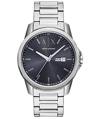 A|X Armani Exchange Men's Quartz Three-Hand Day-Date Silver Stainless-Steel Watch, 44mm