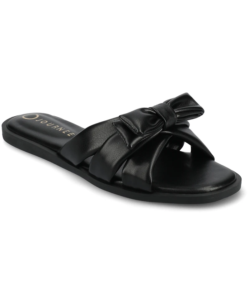 Journee Collection Women's Prylin Bow Slide Flat Sandals