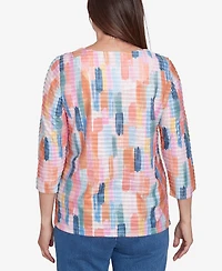 Alfred Dunner Petite Free Spirit Mini Ruffle Brushstroke Crew Neck Top