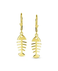 Bling Jewelry Nautical Ocean Lever back Dangle Earrings Fishbone 14K Gold Plated Sterling Silver