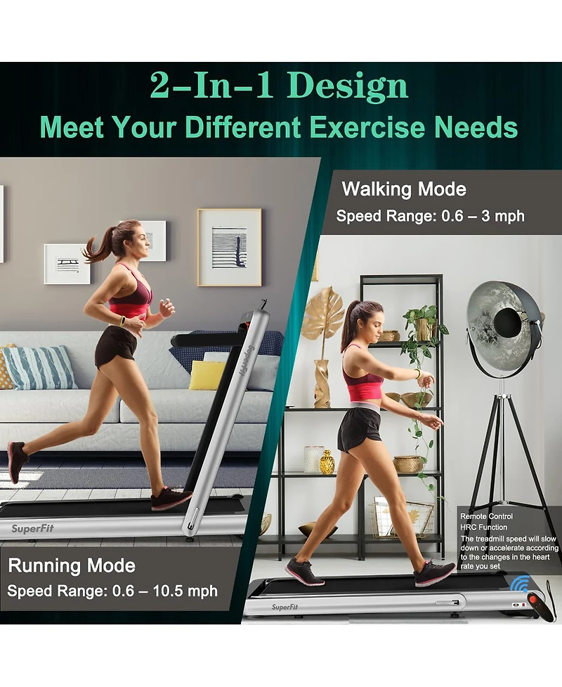 4.75HP 2 In 1 Folding Walking Pad Treadmill with Remote App Control