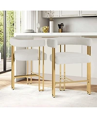 25'' Counter Height Stool with Gold Metal Legs, Chenille Upholstery, Curved Back and Armrest, 1 Unit-Maison Boucle