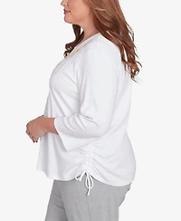 Alfred Dunner Plus Size Dress Code Linear Knit Floral Embroidered Crew Neck Top