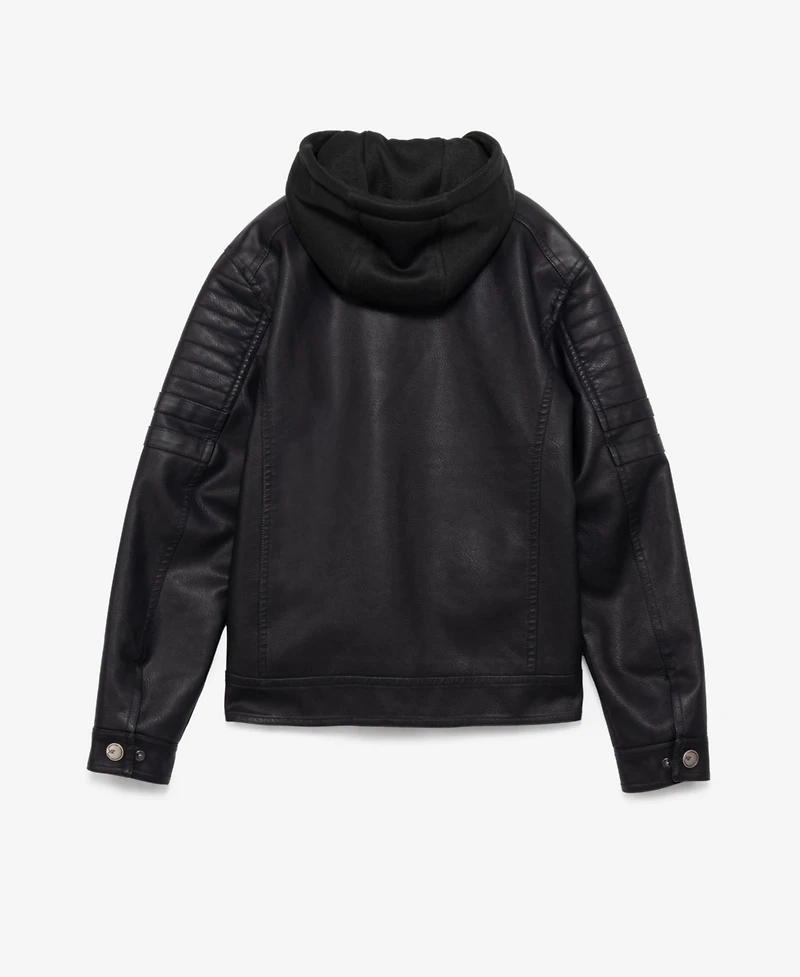 Xray Boys Hooded Moto Pu Leather Jacket With Lining