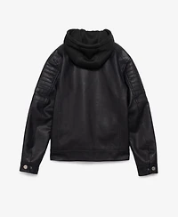 Xray Boys Hooded Moto Pu Leather Jacket With Lining