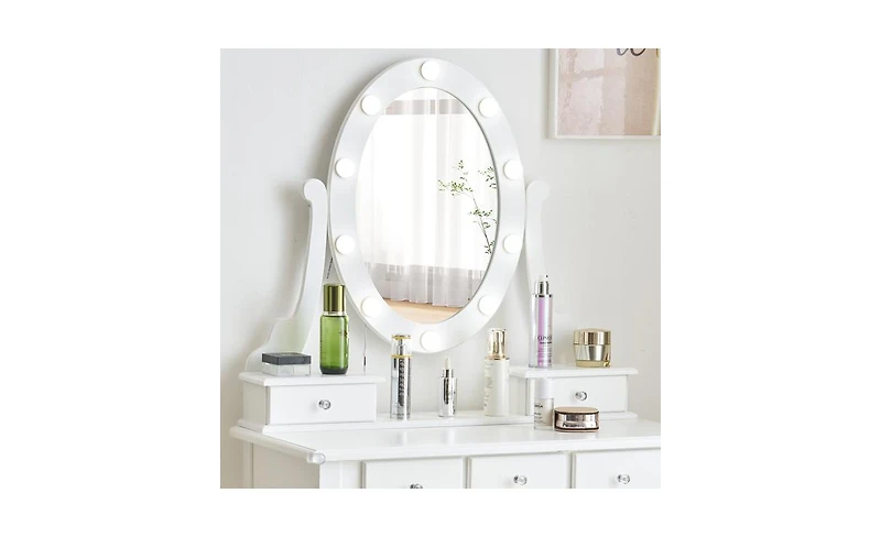 Bedroom Vanity Table with Adjustable Light Mirror – Makeup Desk with Storage & Stool Option
