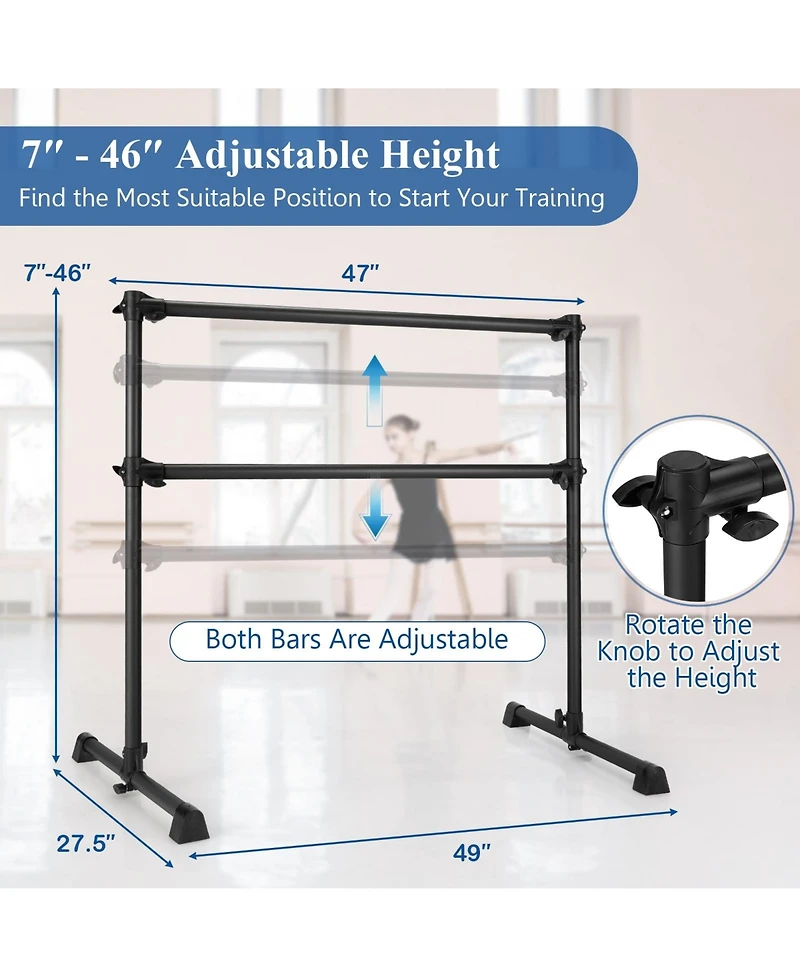 4 Feet Portable Double Freestanding Ballet Barre Dancing Stretching Black