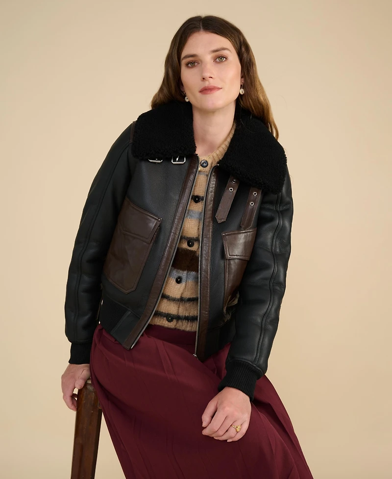 Furniq Uk Women's Shearling Bomber Jacket