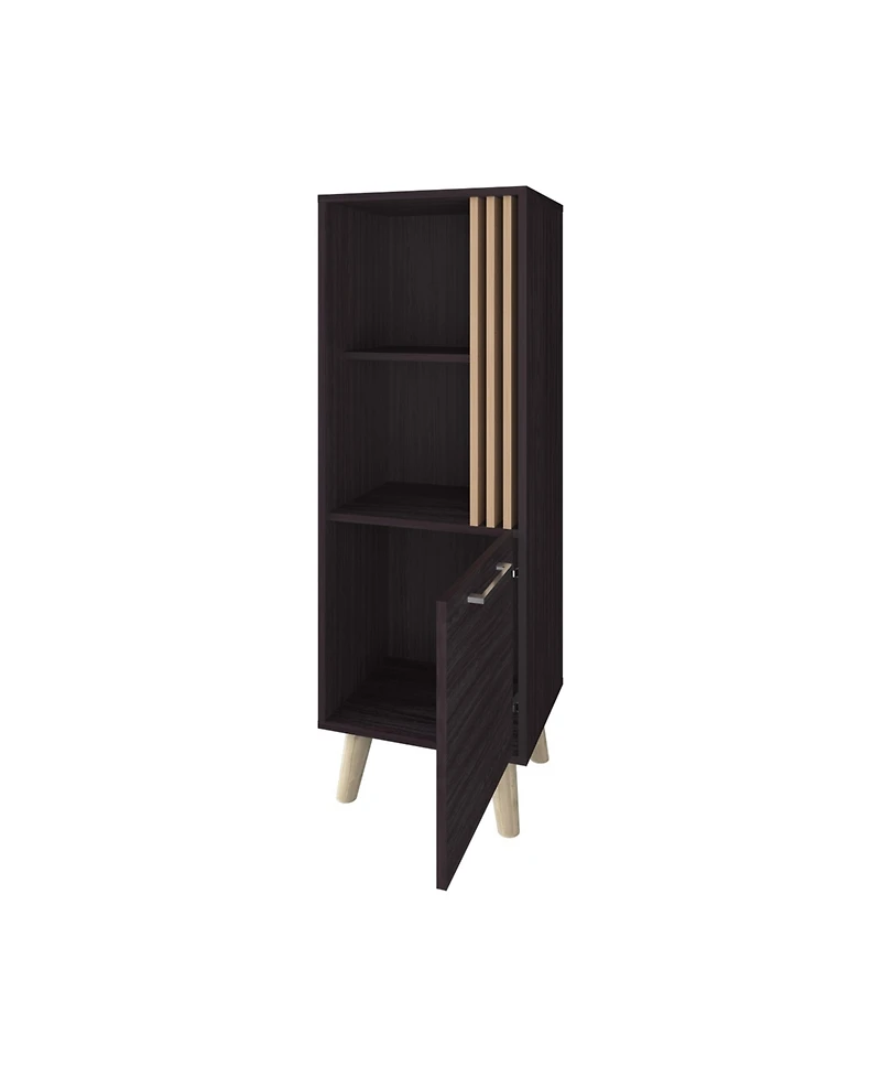 Fm Furniture Ac Chin Storage Cabinet with a Door and Open Storage, Wengue + Natural Oak