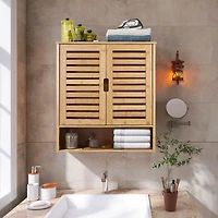 Unho Bathroom Wall Cabinet: Bamboo Wood Kitchen Wall Mounted Medicine Cabinet with 3 Shelves