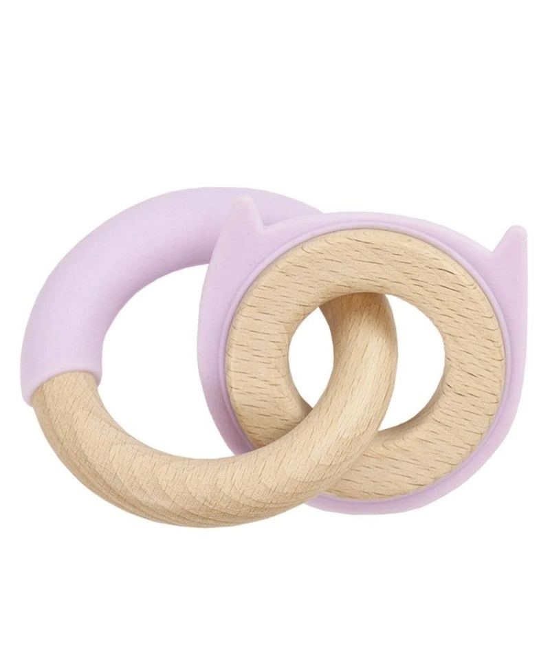 GooseWaddle Lavender Kitten Silicone + Wood Double Teether