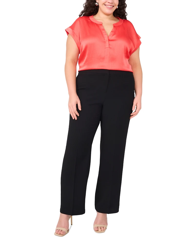 Vince Camuto Plus Size Solid Split-Neck Short-Sleeve Blouse