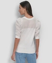 Dkny Women's Mesh Puff-Sleeve Sweater