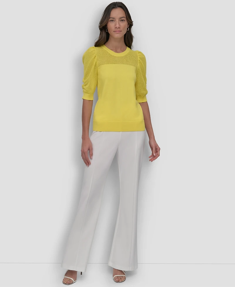 Dkny Women's Mesh Puff-Sleeve Sweater