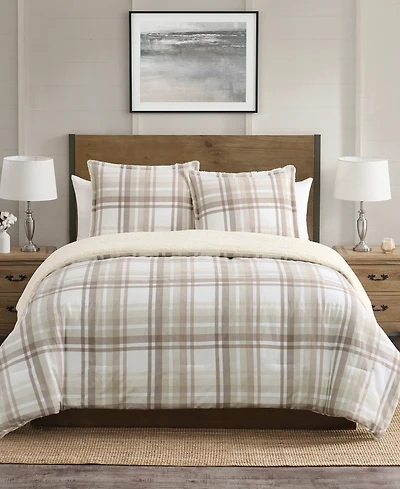 Vcny Home Plaid Brushed Flannel and Sherpa 3-Pc. Comforter Set
