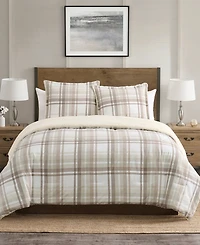 Vcny Home Plaid Brushed Flannel and Sherpa 3-Pc. Comforter Set