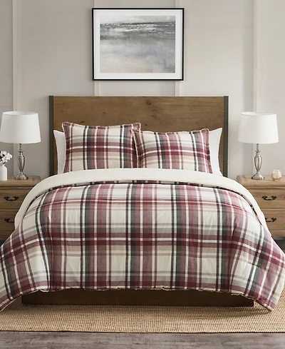 Vcny Home Plaid Brushed Flannel and Sherpa 3-Pc. Comforter Set, Full/Queen