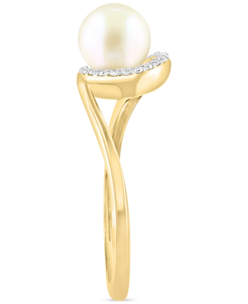 Effy Cultured Freshwater Pearl (3 & 6mm) & Diamond (1/10 ct. t.w.) Swirl Ring in 14k Gold