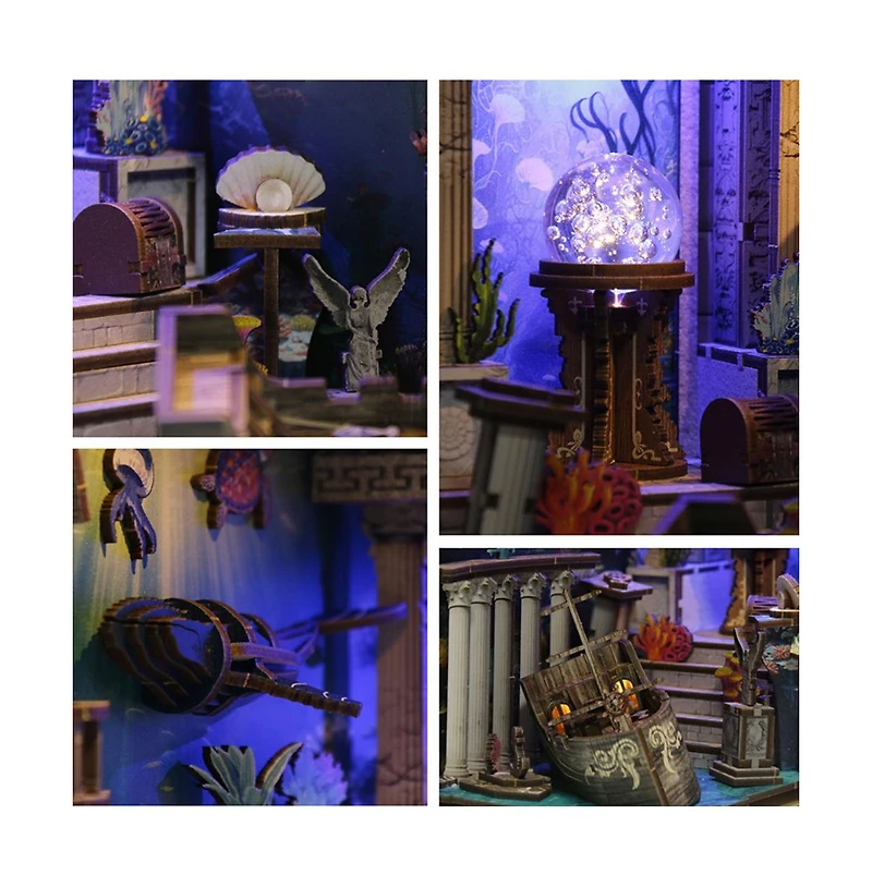 Hansilk Diy Book Nook Kit Diy Miniature House Kit for Adults Teens Dollhouse Booknook 3D Wooden Puzzle, Bookshelf Decor Gifts (Riddle on the Seabed