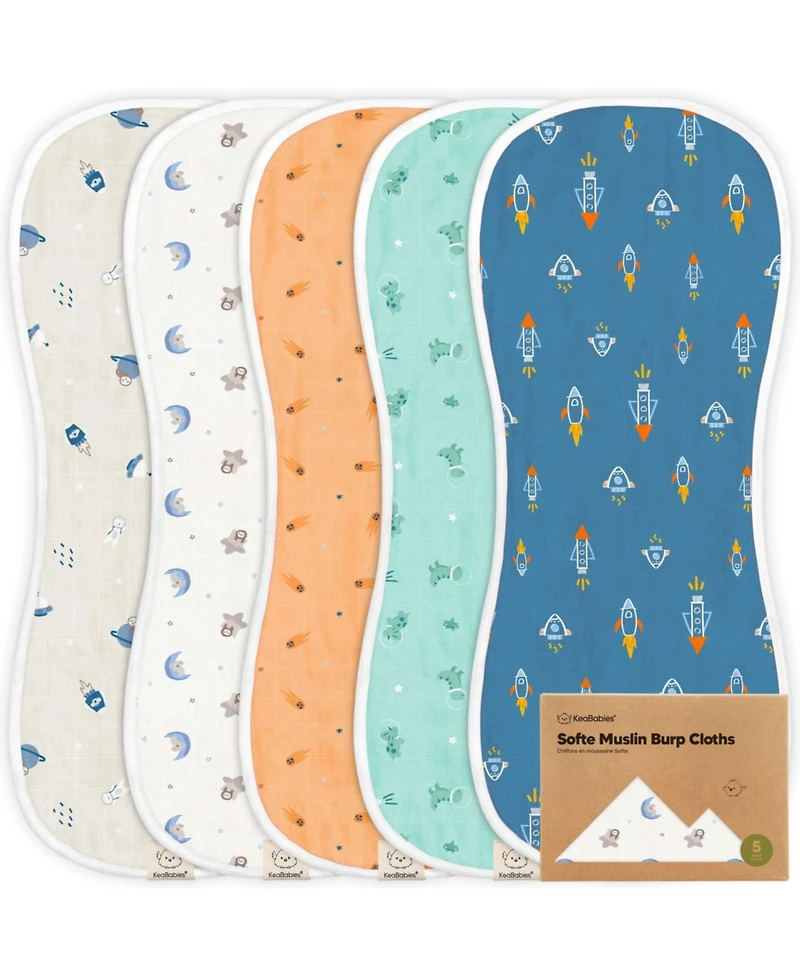 KeaBabies 5pk Softe Muslin Burp Cloths for Baby Girls and Boys, Organic Burping Babies, Clothes