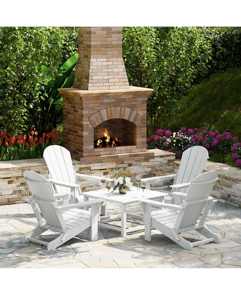 5-Piece Hdpe Adirondack Chair Outdoor Patio Square Table Conversation Set